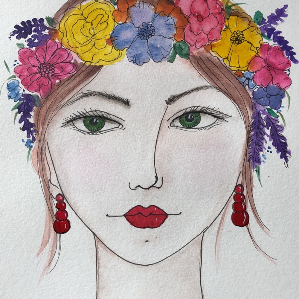 Original painting of girl with flowers in her hair